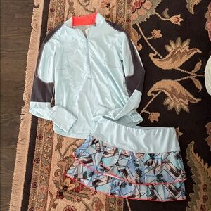 Lucky in loveLight Blue Athletic Top and Skirt Set